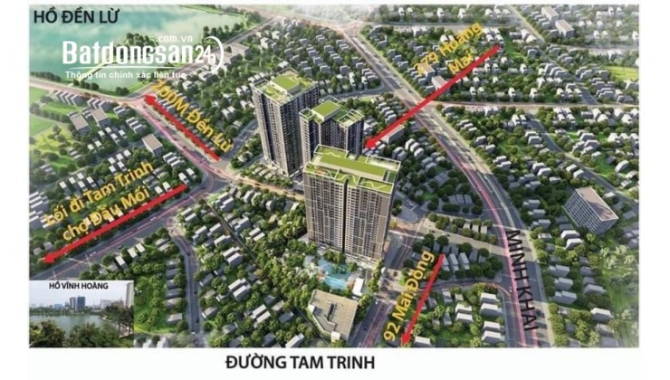 Căn 3PN 114m2 tầng trung sở hữu ban công 17m2 trung tâm Q.Hoàng Mai, cách hồ Đền Lừ 200m